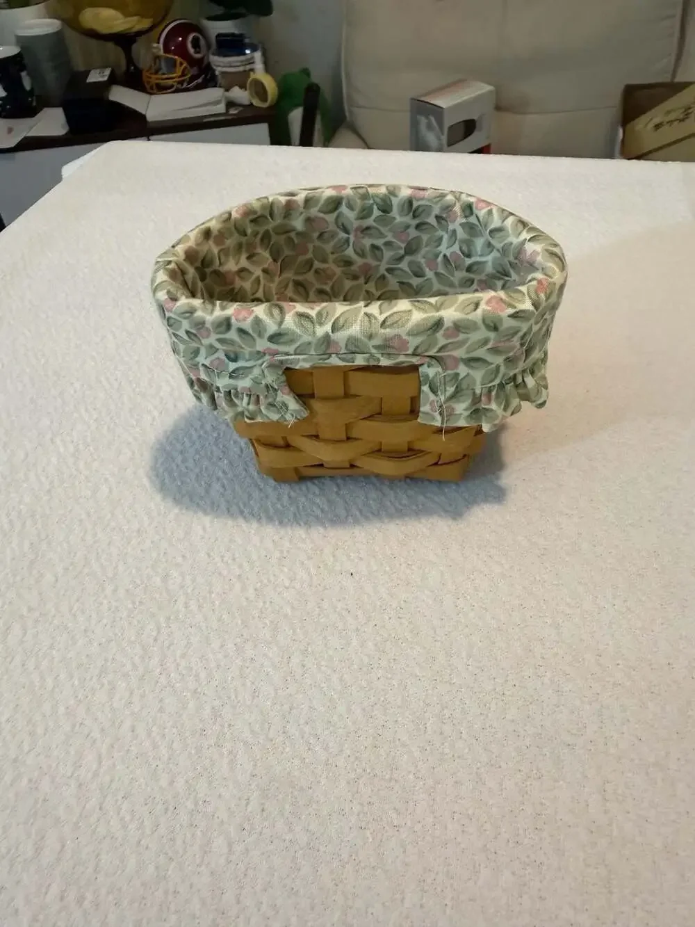 Longaberger Handwoven Mini-Basket with Floral Fabric Liner